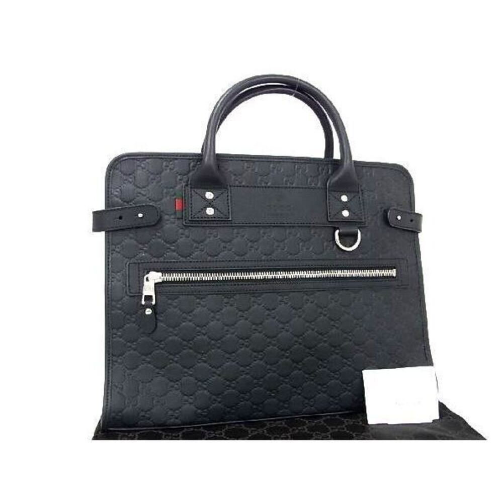 GUCCI Web Loop Guccissima Leather Handbag Tote Bag Black